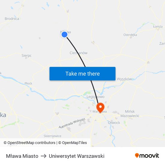 Mława Miasto to Uniwersytet Warszawski map