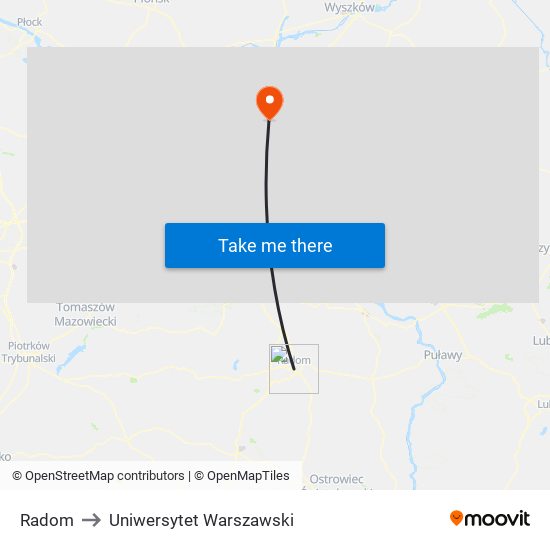 Radom Główny to Uniwersytet Warszawski map