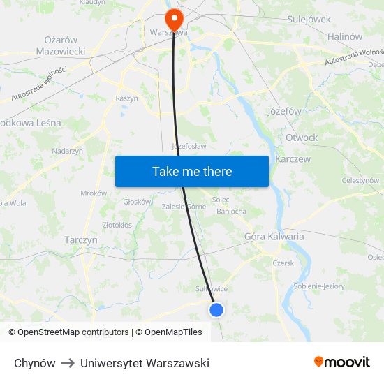 Chynów to Uniwersytet Warszawski map