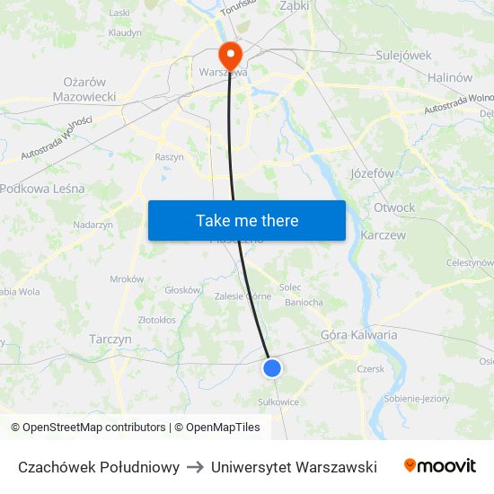 Czachówek Południowy to Uniwersytet Warszawski map