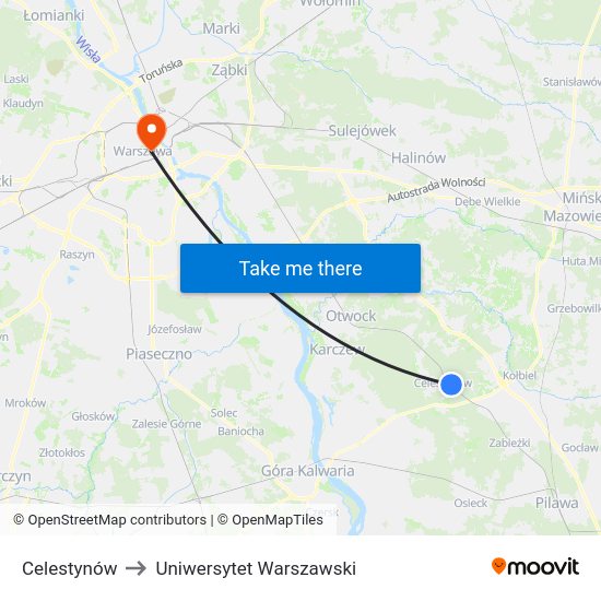Celestynów to Uniwersytet Warszawski map