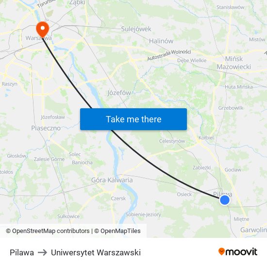 Pilawa to Uniwersytet Warszawski map