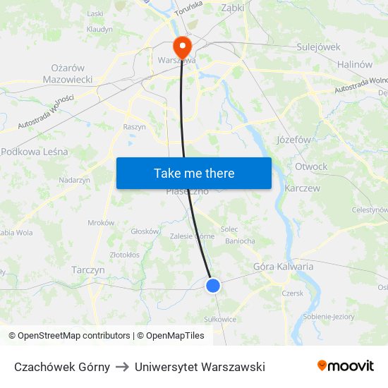 Czachówek Górny to Uniwersytet Warszawski map