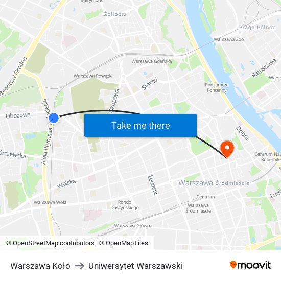 Warszawa Koło to Uniwersytet Warszawski map