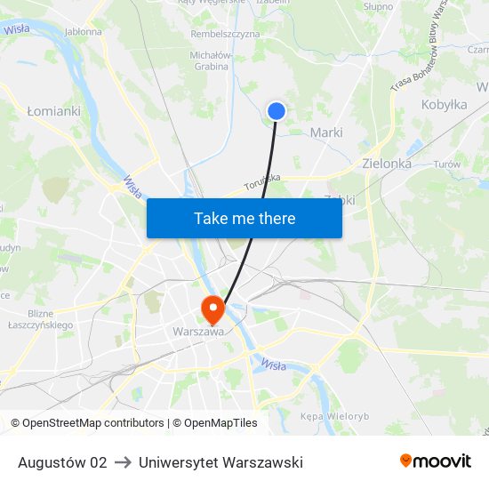 Augustów 02 to Uniwersytet Warszawski map