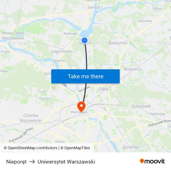 Nieporęt to Uniwersytet Warszawski map