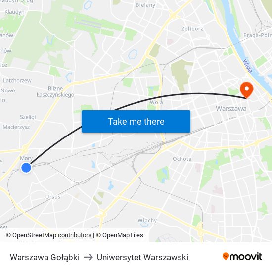 Warszawa Gołąbki to Uniwersytet Warszawski map