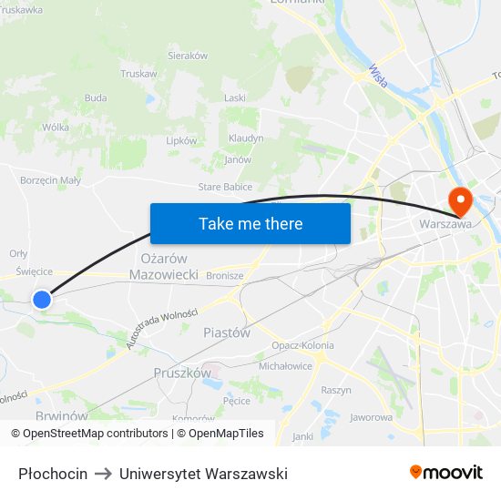 Płochocin to Uniwersytet Warszawski map