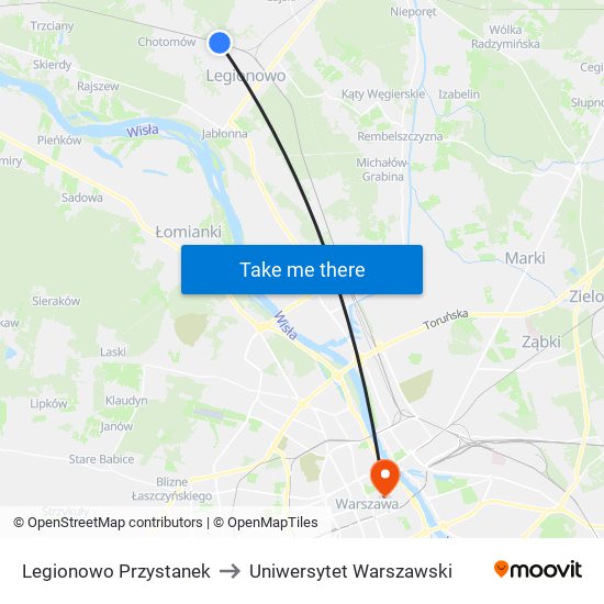 Legionowo Przystanek to Uniwersytet Warszawski map