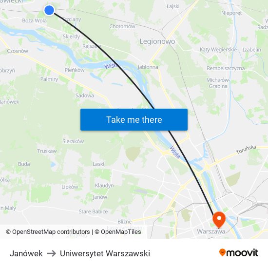Janówek to Uniwersytet Warszawski map