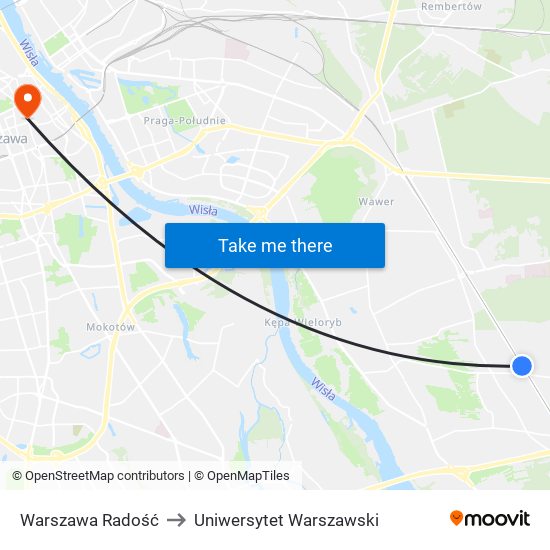 Warszawa Radość to Uniwersytet Warszawski map