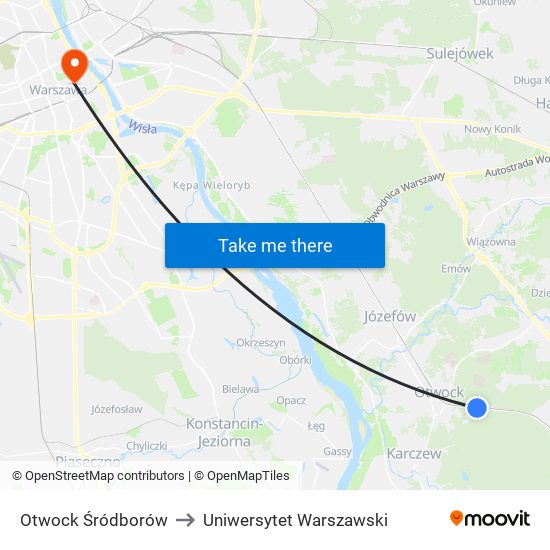 Otwock Śródborów to Uniwersytet Warszawski map