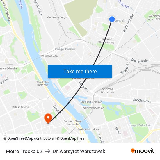 Metro Trocka 02 to Uniwersytet Warszawski map