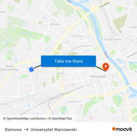 Bemowo to Uniwersytet Warszawski map