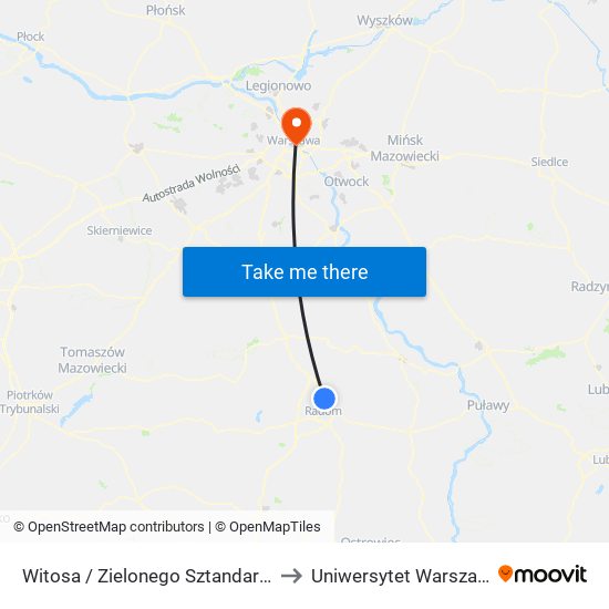 Witosa / Zielonego Sztandaru (Nż) to Uniwersytet Warszawski map