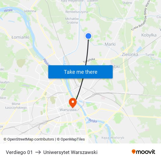 Verdiego to Uniwersytet Warszawski map