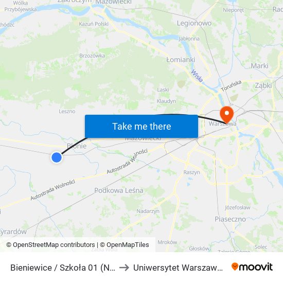 Bieniewice / Szkoła 01 (Nż) to Uniwersytet Warszawski map
