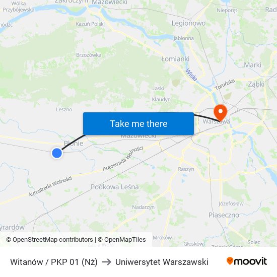 Witanów / PKP 01 (Nż) to Uniwersytet Warszawski map