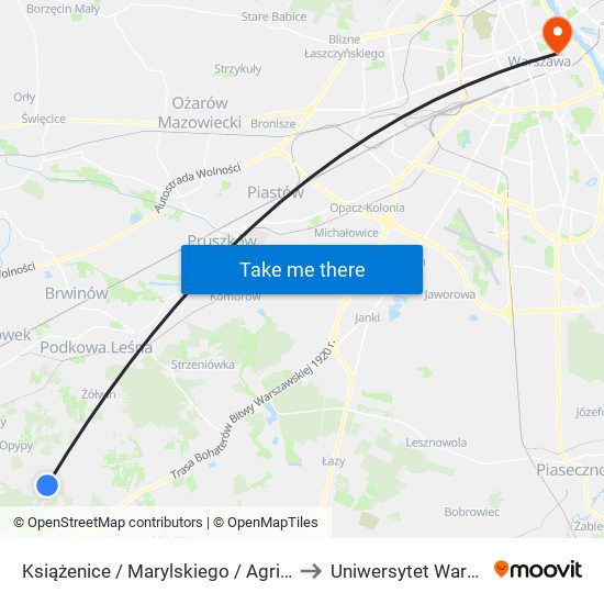 Książenice / Marylskiego / Agri-Rol (Nż) to Uniwersytet Warszawski map