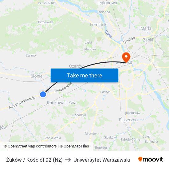 Żuków / Kościół to Uniwersytet Warszawski map