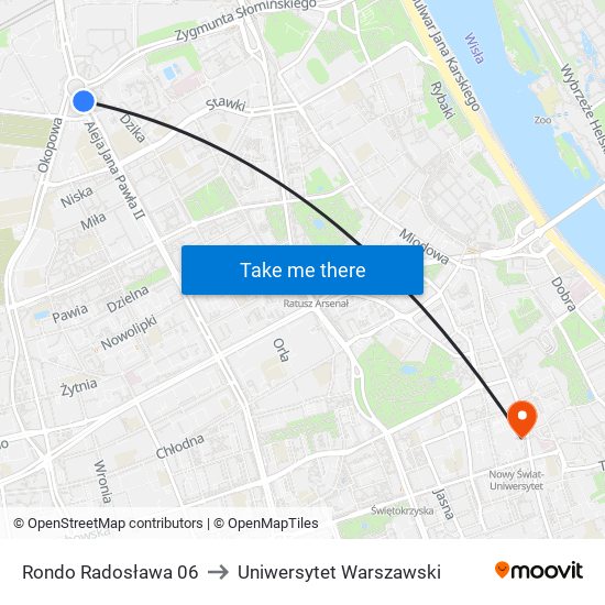 Rondo „Radosława” to Uniwersytet Warszawski map