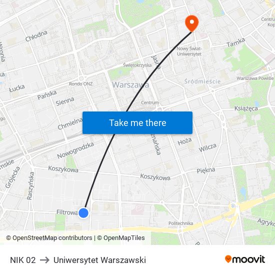NIK 02 to Uniwersytet Warszawski map