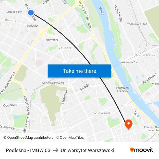 Podleśna - IMGW 03 to Uniwersytet Warszawski map