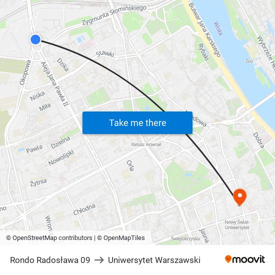 Rondo Radosława 09 to Uniwersytet Warszawski map