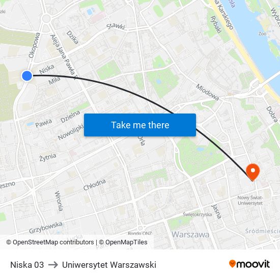 Niska 03 to Uniwersytet Warszawski map