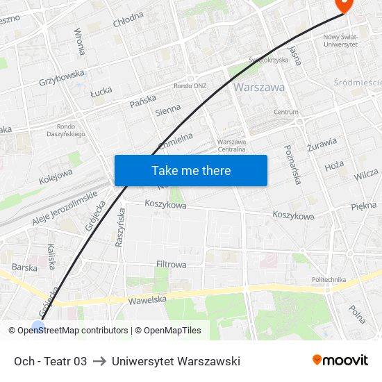 Och - Teatr 03 to Uniwersytet Warszawski map