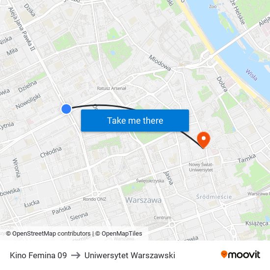 Kino Femina 09 to Uniwersytet Warszawski map