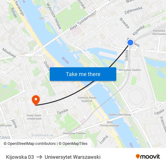 Kijowska 03 to Uniwersytet Warszawski map