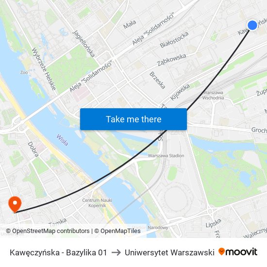 Kawęczyńska - Bazylika 01 to Uniwersytet Warszawski map