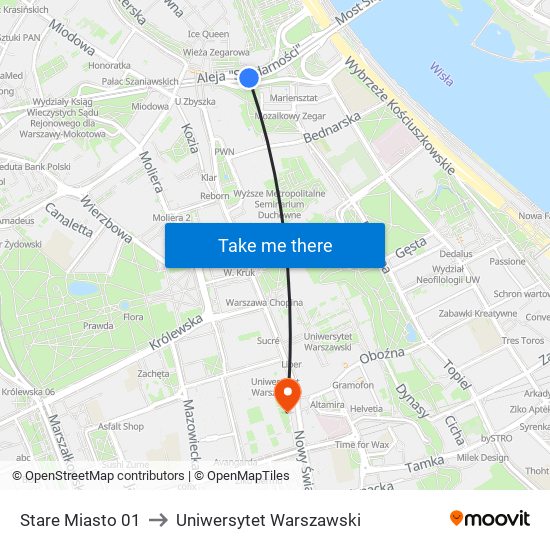 Stare Miasto to Uniwersytet Warszawski map