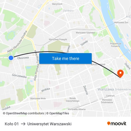 Koło 01 to Uniwersytet Warszawski map