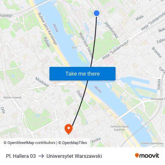 Pl. Hallera 03 to Uniwersytet Warszawski map