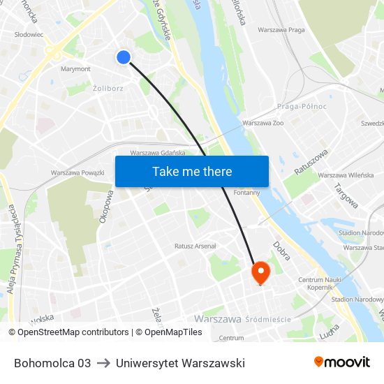 Bohomolca 03 to Uniwersytet Warszawski map