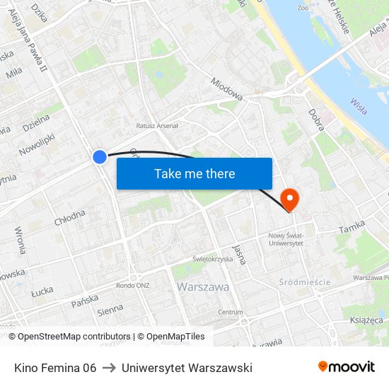 Kino Femina 06 to Uniwersytet Warszawski map