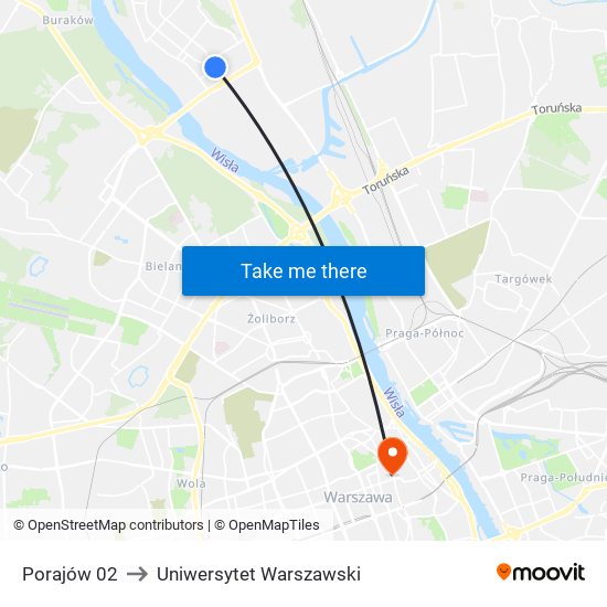 Porajów 02 to Uniwersytet Warszawski map