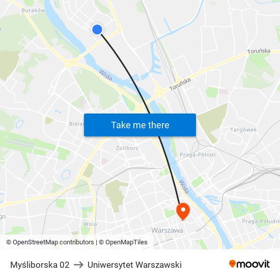 Myśliborska 02 to Uniwersytet Warszawski map