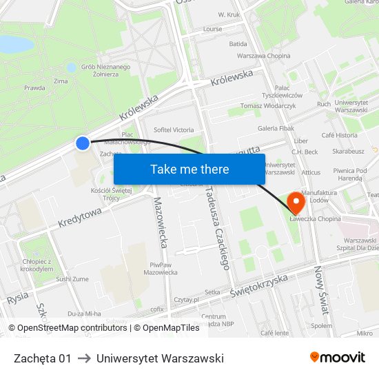 Zachęta 01 to Uniwersytet Warszawski map