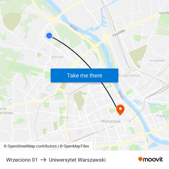 Wrzeciono 01 to Uniwersytet Warszawski map