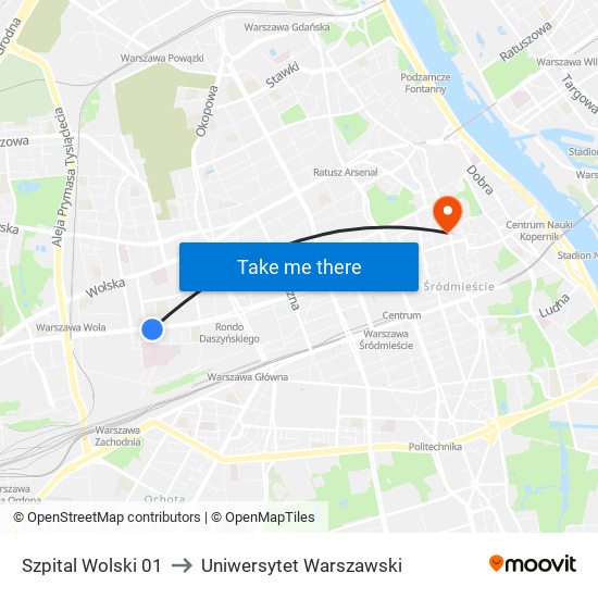 Szpital Wolski 01 to Uniwersytet Warszawski map