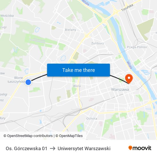 Os. Górczewska 01 to Uniwersytet Warszawski map