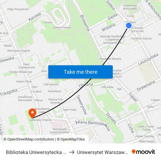 Biblioteka Uniwersytecka 01 to Uniwersytet Warszawski map