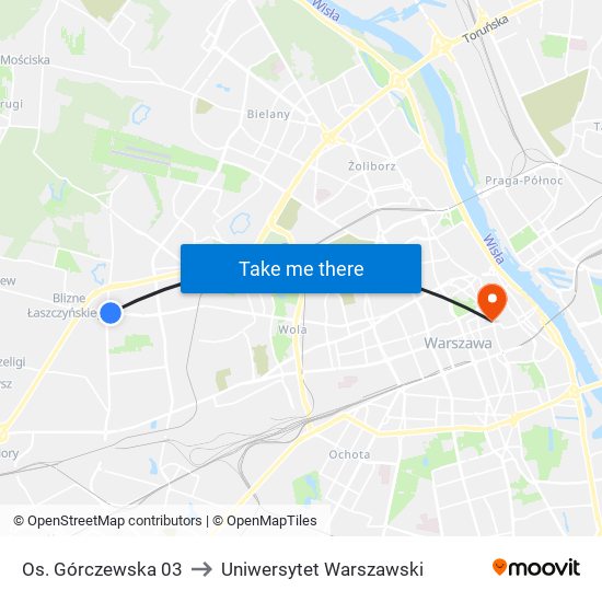 Os. Górczewska 03 to Uniwersytet Warszawski map