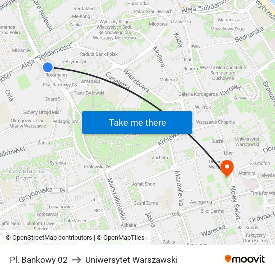 Pl. Bankowy 02 to Uniwersytet Warszawski map