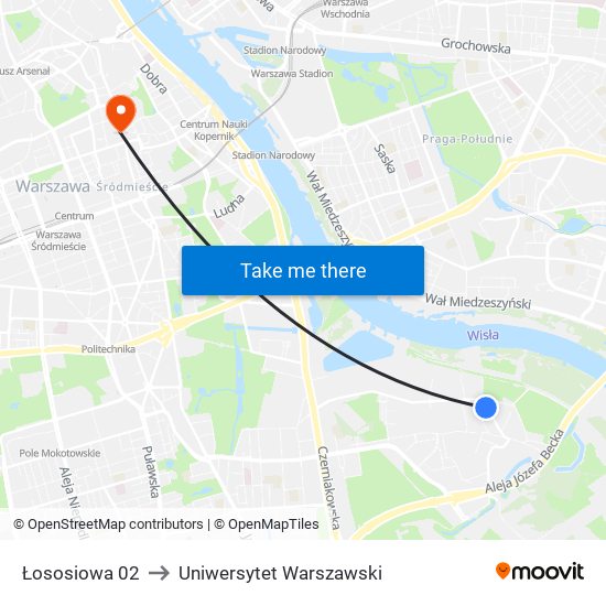 Łososiowa 02 to Uniwersytet Warszawski map