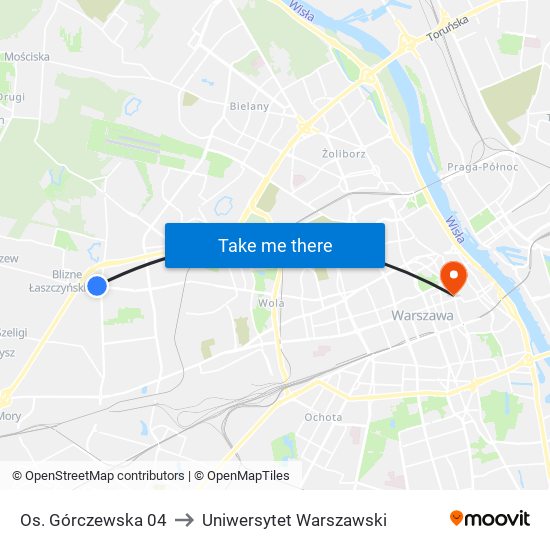 Os. Górczewska 04 to Uniwersytet Warszawski map