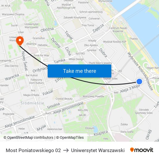 Most Poniatowskiego 02 to Uniwersytet Warszawski map